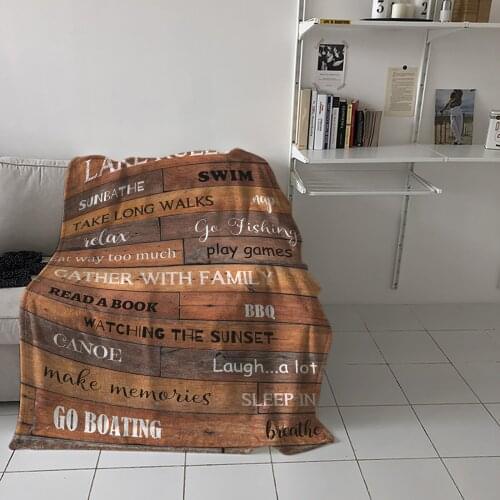 Special Throw Blanket For Bed Wood Grain Lake Rules Text Nap Traveling Soft Flannel Blanket Childrens Bedroom Bedspreadc