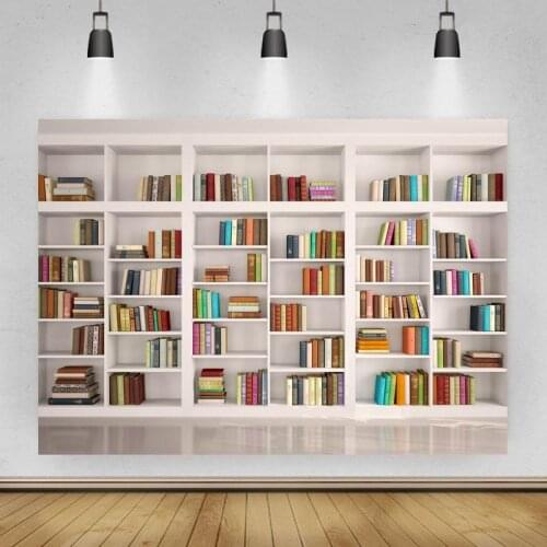European Style White Floor Bookshelf Portrait Photography Background Indoor Decoration Vinyl Backdrop Photocall Studio Props