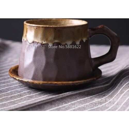 Japanese retro ceramic coffee cup and saucer set creative coffee cup afternoon tea office mug stoneware coffee cup