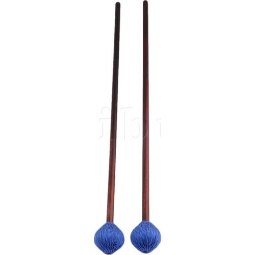 Yibuy Maple Handles and Blue Woolen Yarn Head Hard Keyboard Marimba Mallets Pack of 2