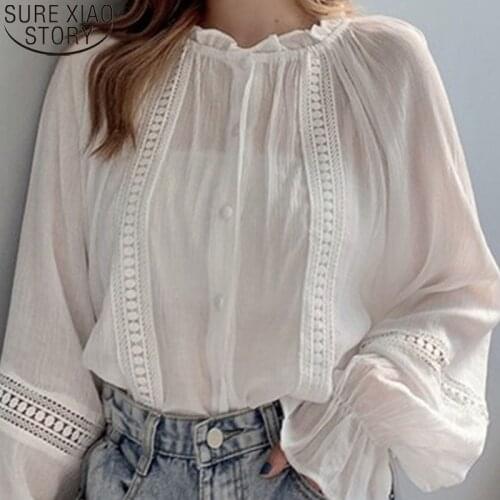 Autumn New Long Sleeve Tops White Shirt Women 2021 Korean Fashion Cardigan Vintage Blouse Womens Casual Loose Women Blouse 11336