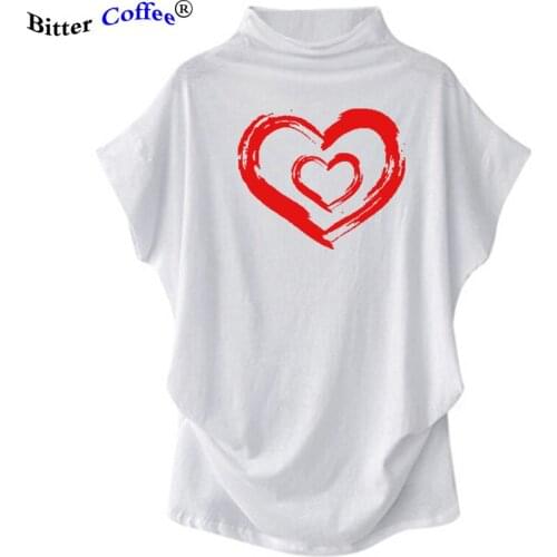 Women Tshirts with Hearts Casual Harajuku Print T-shirts Summer Women Batwing Sleeve Female T-shirts Vogue Women Tops Tee