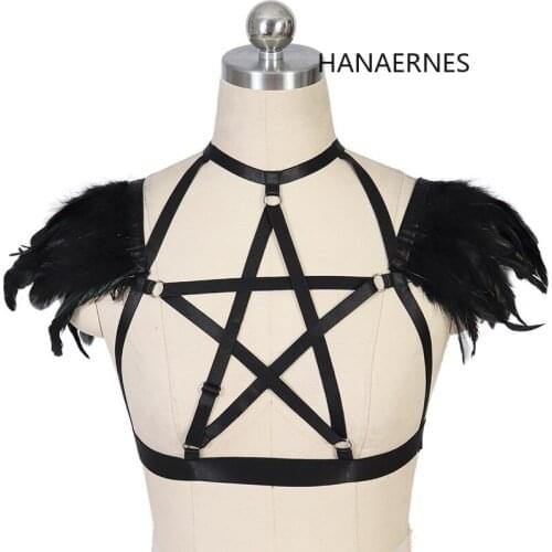 Woman Pentagram Harness Punk Style Elastic Harness Bra Belts Sexy Lingerie Body Bondage Caged Bralette Gothic Bra Bdsm Bra