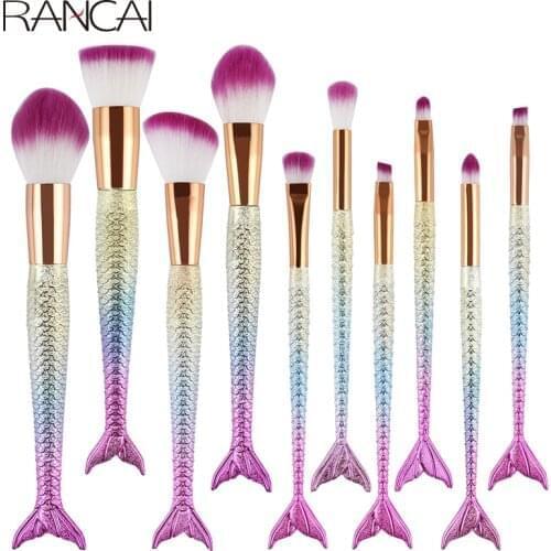 RANCAI 10pcs Makeup Brushes Set Foundation Powder Blush Eyeshadow Sponge Brush Soft Hair Cosmetic Tools with Leather Bag