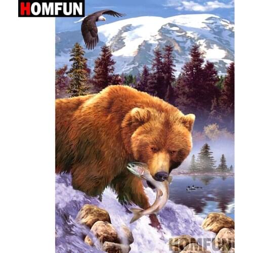 HOMFUN 5D DIY Diamond Painting Full Square/Round Drill "Animal bear" 3D Embroidery Cross Stitch gift Home Decor A01582