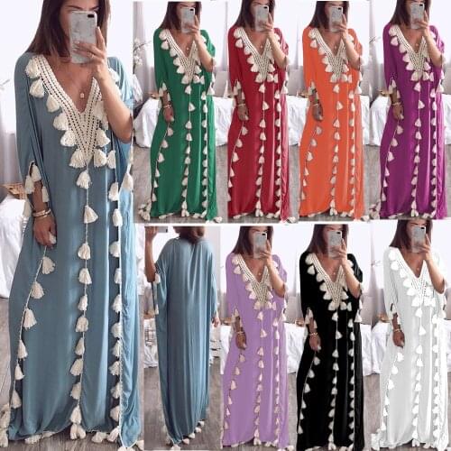 Arabic Islamic Dubai Abaya Ladies Middle Eastern Muslim Moroccan Kaftan Women Tassel Dress Indonesia Turkey Casual Robe Femme