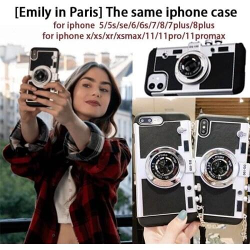 Emily in Paris Cases For iPhone 11 12 Mini Pro MAX X XS XR SE2 7 8 Plus 6 6S 6sp 3D Retro Camera Lanyard Shell Protect