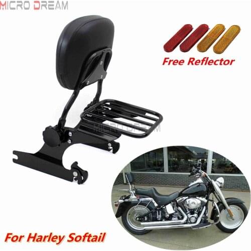 Black Adjustable Backrest Sissy Bar w/ Detachable Luggage Rack for Harley Softail Deluex FLSTN FLSTC Breakout FXBR FXSTC 2000-Up