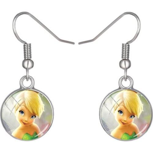 Disney Princess Tinkerbell Art Earrings Fish Hook Earrings Handmade Glass Cabochon Jewelry Gift