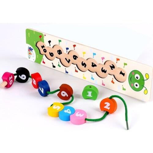 Wooden Learning Education Baby Toys Cartoon Caterpillar Finds Bead Game Number 1-10 Building Blocks Beads Kids Montessori Gift