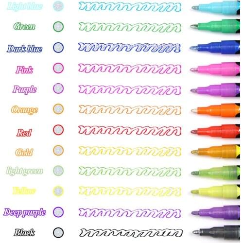 Double Line 12 Colors Markers Outline Pen Glitter Writing Drawing Doodle Dazzle Line Paint Pens for DIY Card Posters Painting