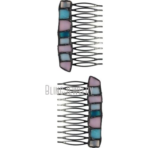 Blue and Pink Crystal Angel Aura Crystal Quartz Hair Pin Hair Comb For Ponytail Or Up Do HJ38018