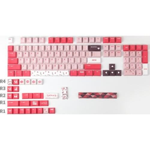 PBT Cherry Profile Keycaps Pink Kiss 126 Keys DYE-Sublimation With 1.75U 2U Shift 6.25U Space For GH60 64 68 96104 108 Keyboard