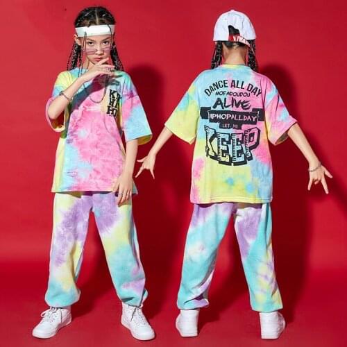 Tie Dye Short Sleeved Loose Pants Suit Jazz Dance Costumes Rave Clothes Girls Ballroom Hip Hop Dance Festival Clothing DQS7669