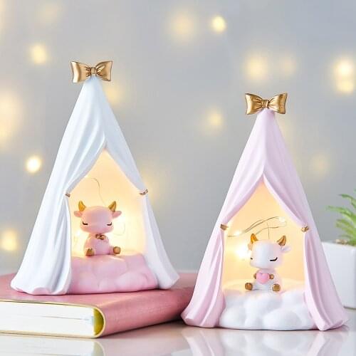 Creative Cow Night Light Cute Ornaments Modern Home Decoration Girls Bedroom Decoration Childrens Birthday Gifts Fairy Garden