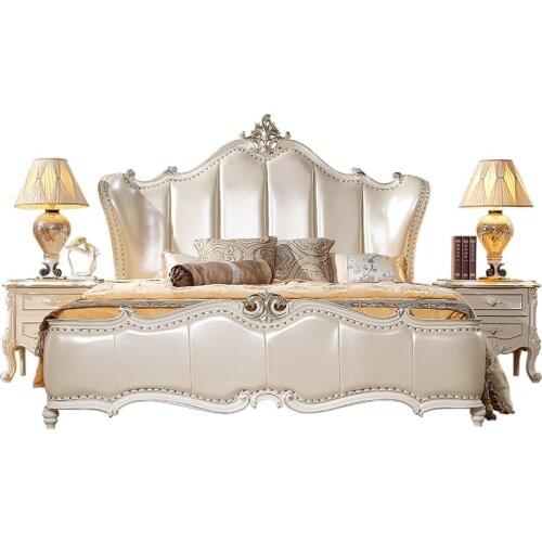 Bed newly carved solid wood classical ebony double bed light luxury bedroom princess leather bed wedding bed queen bed