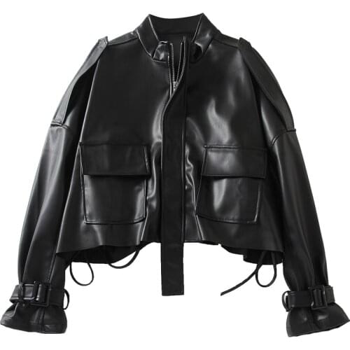 Spring Autumn New Womens Leather Coats Loose Large Size Lady PU Leather Jackets Trendy Female Streetwear Vintage Outerwear