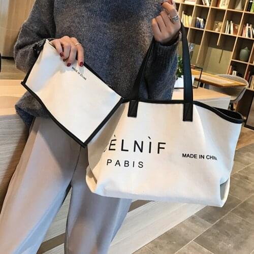 Fashion Woman Handbag Female Canvas Shoulder Bags Ladies Large-capacity Shopping Bag White Cloth Bag Girl Letter Tote Bags