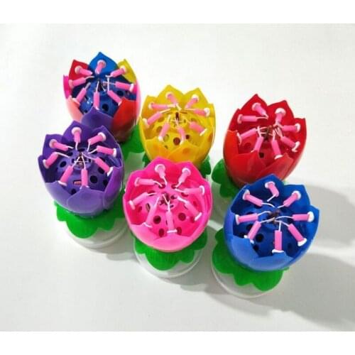Music Candle Muticolor Double Flower Blossoms Birthday Cake Flat Rotating Electronic Decoration Wedding Party Desktop Candle