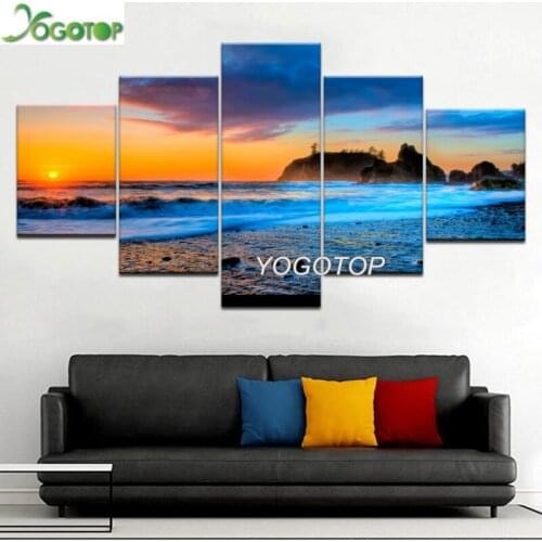 5 Panel Diy diamond painting Full diamond mosaic embroidery rhinestones picture decor home set Ruby Beach sunset seascape ML949