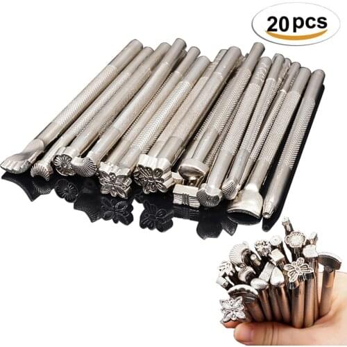 20pcs/lot DIY Art Leather Working Saddle Stamping Carving Tools Set for Leathercraft Working Handmade Cowhide Staming Tool