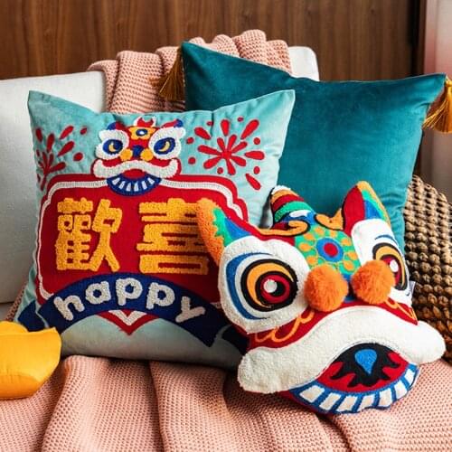 Cushion cover decorative pillow traditional Chinese Lion Dance embroidery cushion sofa chair bedding car decorative pillow