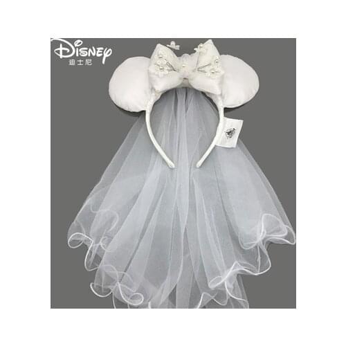 New Disney Original Mickey Minnie Princess Veil Ears Headband Hair Hoop Wedding Style Headdress Party Headwear Girl Kid Gift
