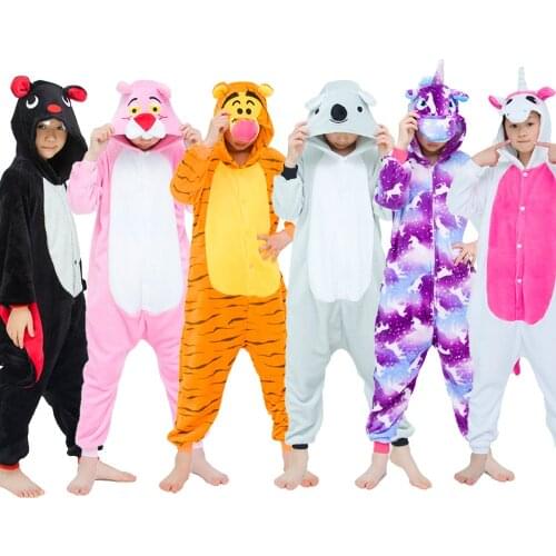 Autumn Winter Soft Flannel Unicorn Pajamas Children Hooded Animal Cartoon Boys Pyjamas Panda Pajamas for Girls Kids Sleepwear