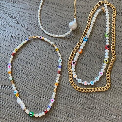 Trendy Irregular Real Pearl Choker Delicate Colorful Eye Beads Necklace Four Season Casual Jewelry for Women Acecssories 2021