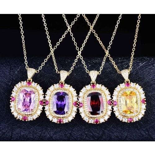 Luxury Pendant Necklace Inlay Square Cubic Zirconia Elegant 925 Gold Jewelry For Women Wedding Engagement Anniversary Party Gift