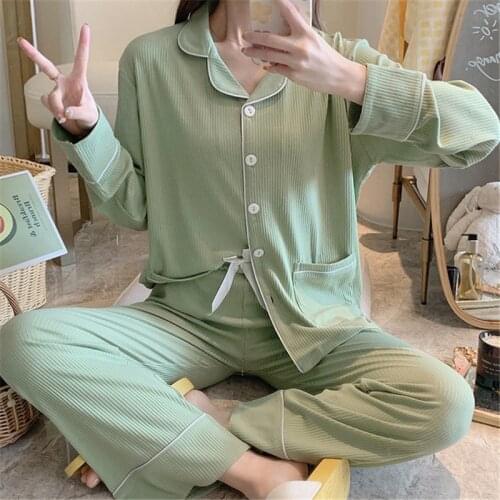 Sleepwear Sets For Women Lovely Pajamas Cotton long sleeve Home Wear Hot Sale Femme Underwear Korean plus size Pijamas new