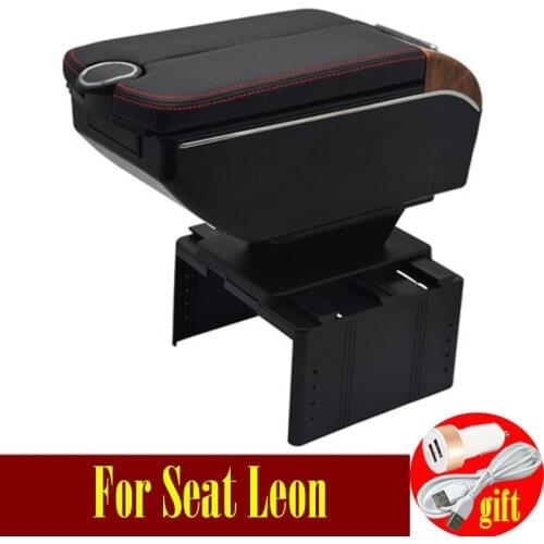 For Seat Leon armrest box Double doors open 7USB Centre Console Storage Box Arm Rest