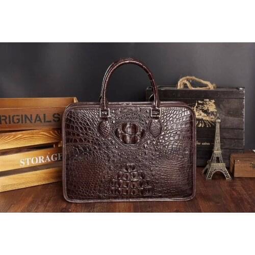 Luxury 100% genuine real crocodile leather head skin men business bag young men laptop bag brefcase free ship brown black color