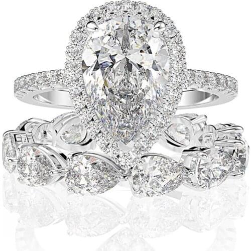 Luxury 100% 925 Sterling Silver Simulate Moissanite Diamond Engagement Ring Sets Wedding Band Fine Jewelry for Women Wholesale