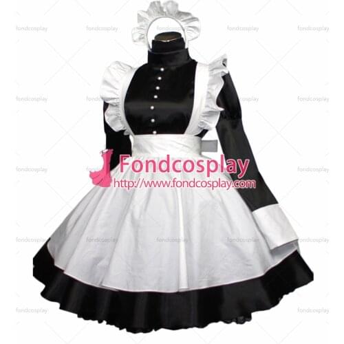 Sexy sissy maid satin black dress lockable Uniform cosplay costume Tailor-made[G406]