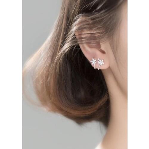 Flower Shape Silver Earrings 100% 925 Sterling Silver Stud Earrings for Women