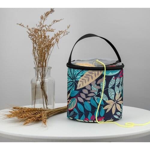 Woolen Yarn Storage Bag Oxford Cloth Leaf Print DIY Knitting Sewing Kit Zipper Bucket Bag Sewing Supplies Organizer for Mom Gift