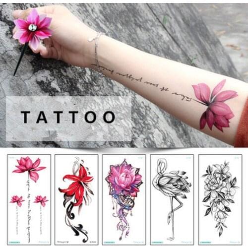 1PCs Waterproof Temporary Tattoo Sticker Black Clover Flower RED Flash Tatoo Fake Water Transfer Tatto for Woman Man