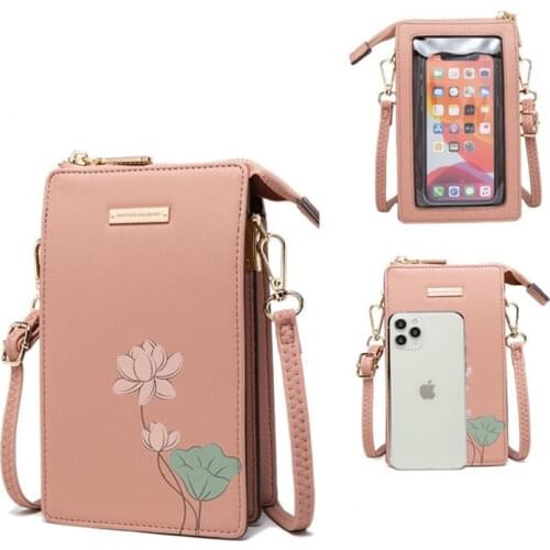 Ladies Fashion Touch Screen Phone Messenger Bag Leather Printing Female Single Shoulder Bag Large Capacity Women Zipper Wallet