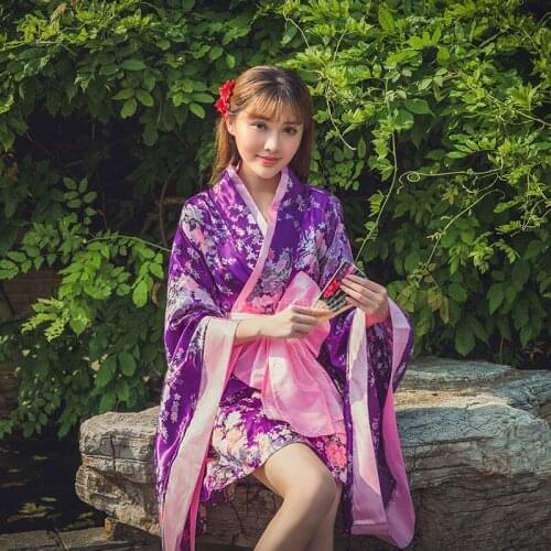 Women Asia clothing Japanese Traditional Yukata Silk blend Kimono print Flower Vintage Cosplay Costume stage performance wear