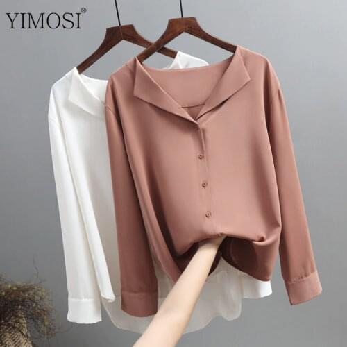 Autumn Women Chiffon Blouse Shirt 2019 Casual Long Sleeve V-Neck Loose Office Shirt Tops Lady White Blouse