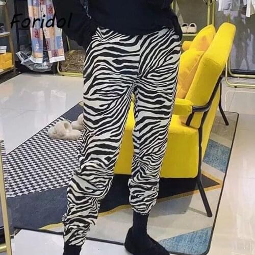 Foridol Zebra Print Jogger Pants Casual Streetwear Pants for Women Hip Hop Harajuku Long Pants Trousers 2021 New Bottoms