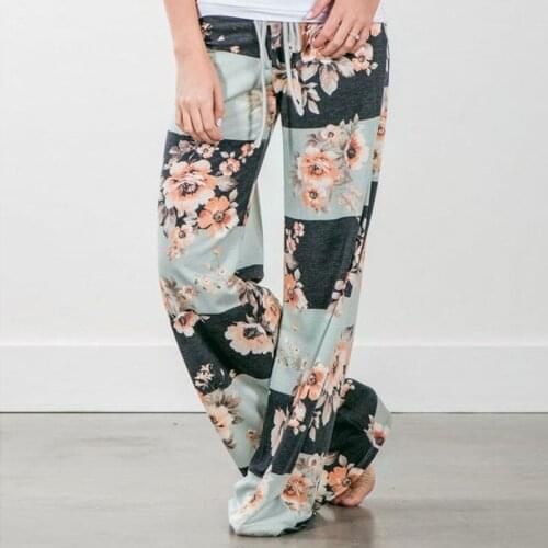 Women Thin Wide Leg Pants Floral Printed Pattern Loose Spring Summer