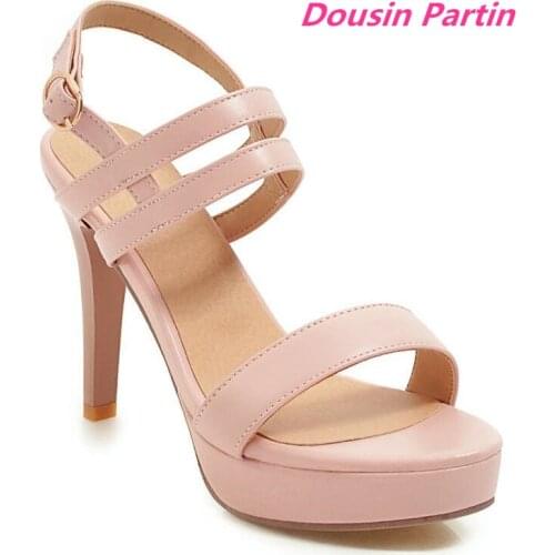 Dousin Partin Women Pumps Party Shoes Platform Pu Leather Thin High Heel Wedding Shoes Pumps Peep Toe Women Sandals