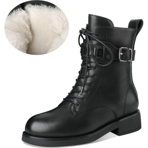 Womens Winter Shoes Genuine Leather Boots Women Military Casual Martin Boots Women Snow Boots Wool