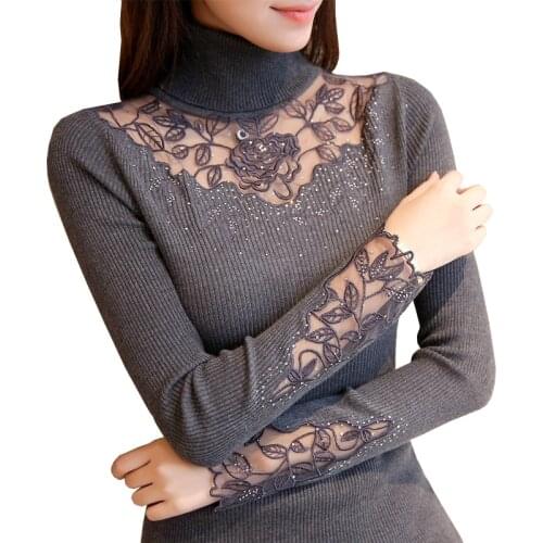 Women Sweater High Elastic Solid Turtleneck 2021 New Spring Fashion Sweater Women Slim Sexy Lace Bottoming Knitted Pullovers