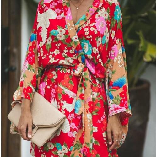 Women Autumn Summer Floral Shawl Kimono Cardigan Tops Bohemian Beach Cover Up Casual Loose Blouse Beachwear