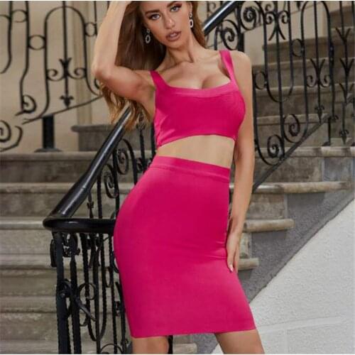 Celebrity Bandage Dress High Quality Woman Two Pieces Suit Sexy Runway Party Dress Vintage Vestios