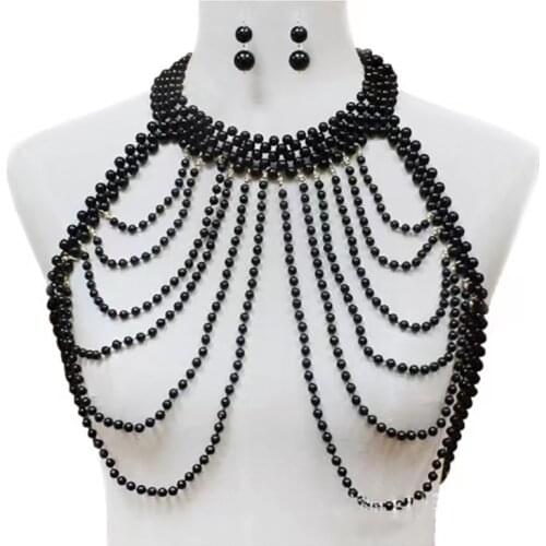 Classic Trend Pearl Necklace Handmade Beaded Breast Chain Wedding Dress Accessories Womens Pearl Shoulder Chain Jewelry