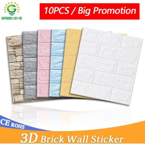 10Pcs Self-Adhesive 3D Brick Sticker DIY Waterproof Foam Wallpaper Kids Room Kitchen Roof Ceiling Background Wall Decals